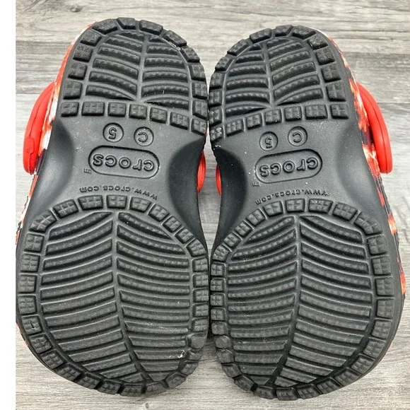 Crocs Toddler C5 Classic Clog Fire Tie Dye Red Black Flame Slip On Shoes - Picture 6 of 7